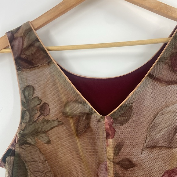 Old world roses mauve beige green flowing chiffon maxi dress Medium - Picture 7 of 15